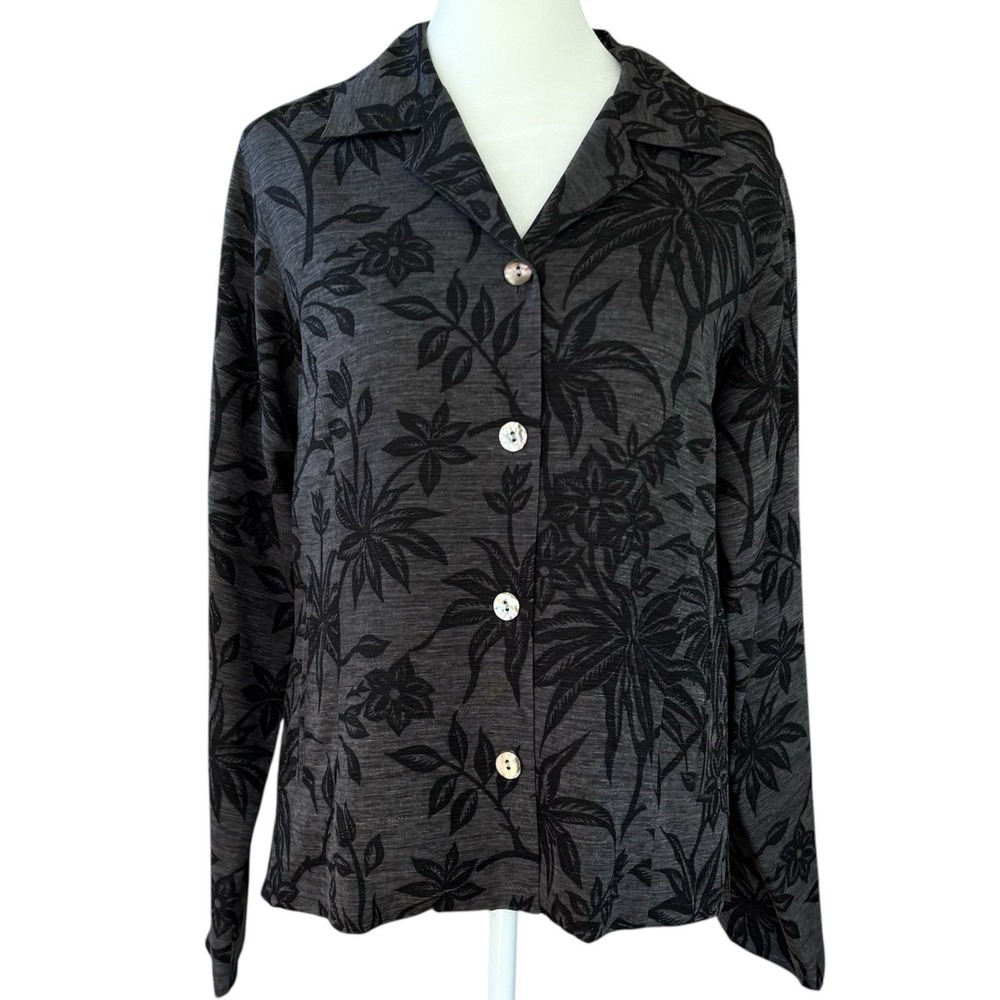 Tommy Bahama Silk Jacket Women 8 Blazer Button Front Black Tropical Lightweight